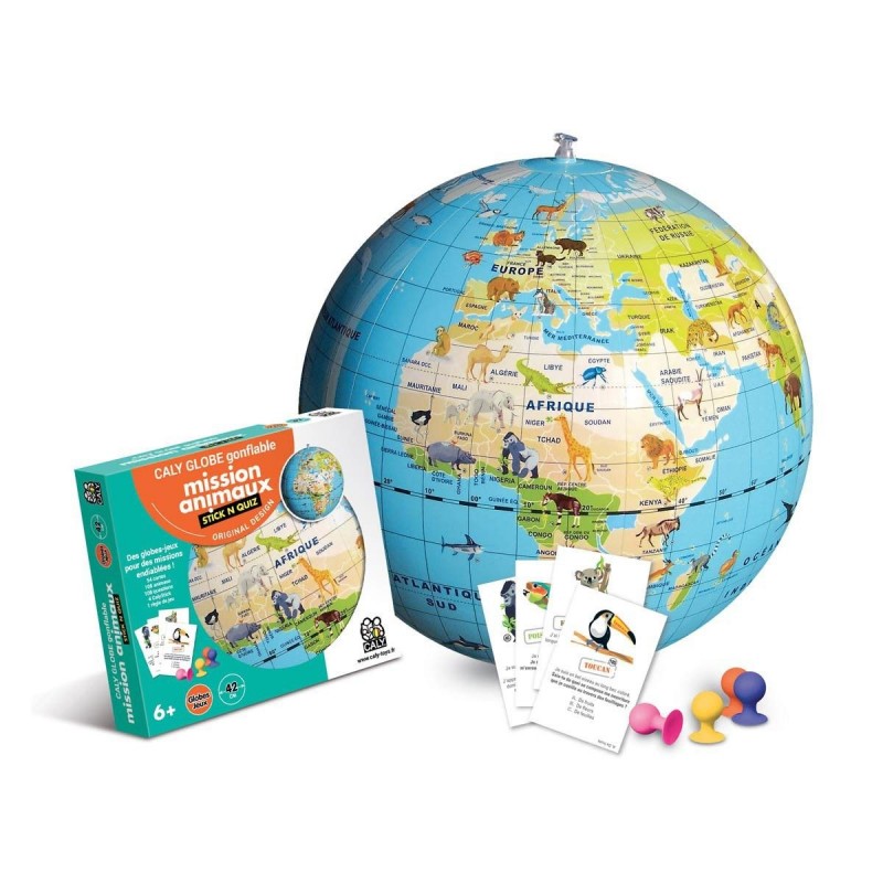 Globe gonflable Mission animaux Stick & Quiz Globe gonflable Mission animaux Stick & Quiz