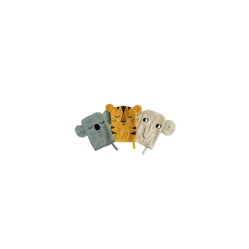 Set de gants de toilette - koala tigre éléphant Set de gants de toilette - koala tigre éléphant