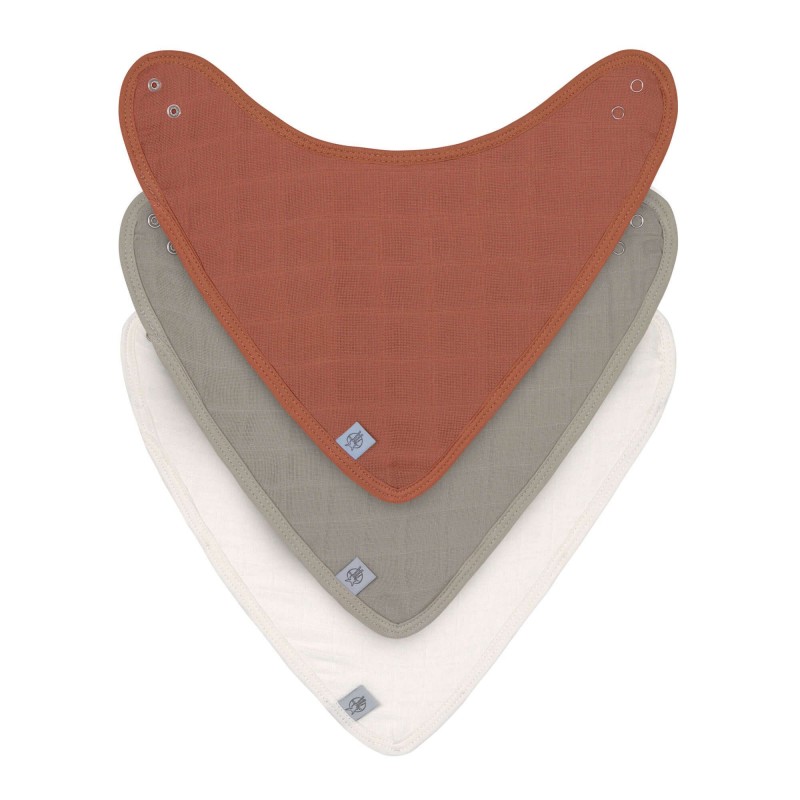 Lot de 3 bandanas en mousseline - Rouille, olive et blanc cassé Lot de 3 bandanas en mousseline - Rouille, olive et blanc cassé
