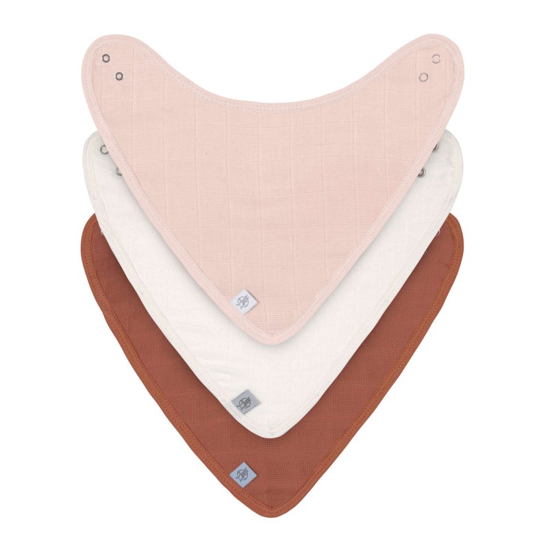 Lot de 3 bandanas en mousseline - Rose poudré, blanc cassé et rouille Lot de 3 bandanas en mousseline - Rose poudré, blanc cassé et rouille