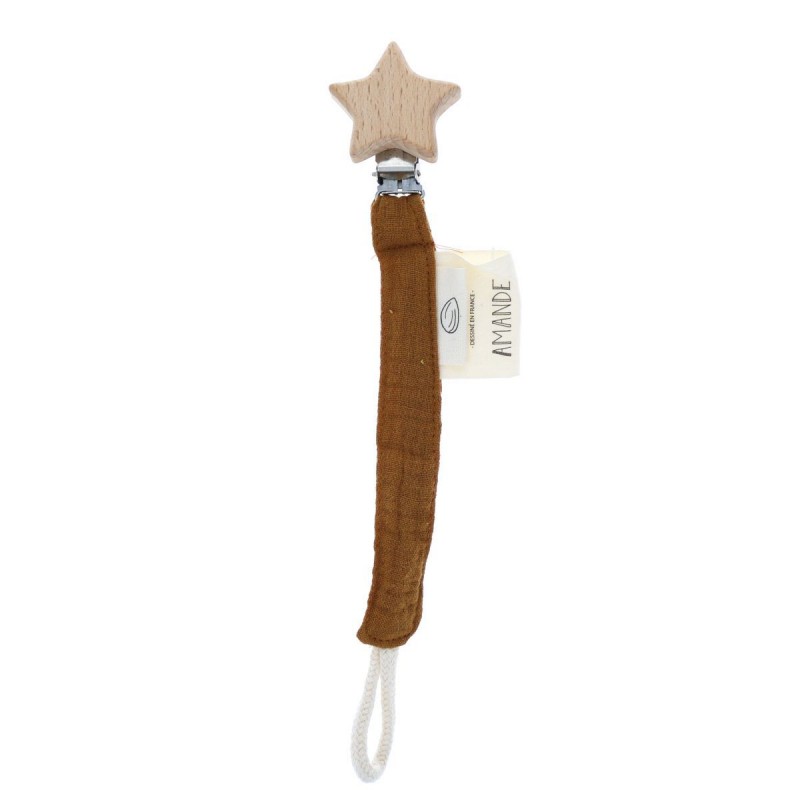 Attache tétine Etoile - gaze de coton moutarde Attache tétine Etoile - gaze de coton moutarde