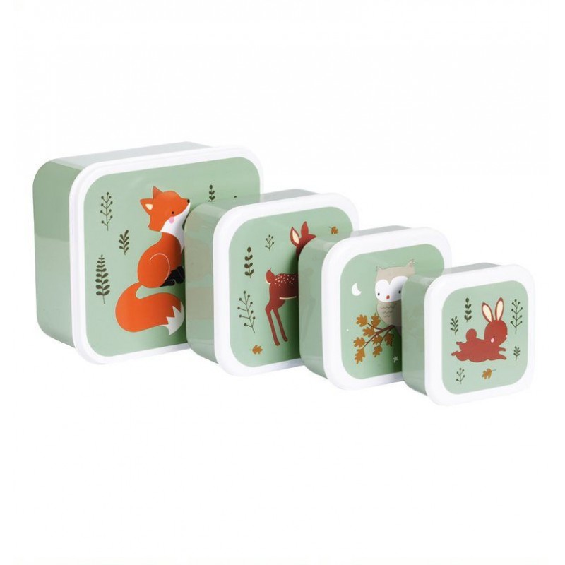 Set de 4 boîtes à tartines/goûter - Amis de la forêt Set de 4 boîtes à tartines/goûter - Amis de la forêt
