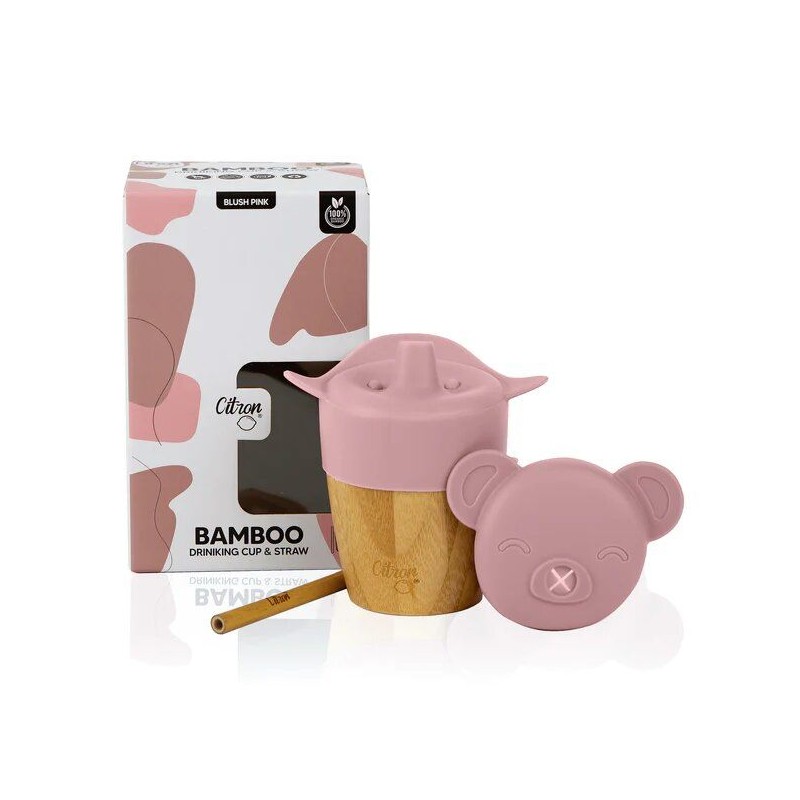Tasse avec paille en bambou - Rose Tasse avec paille en bambou - Rose