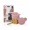 Tasse avec paille en bambou  - Rose