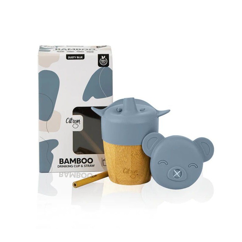 Tasse avec paille en bambou - Bleu poussiéreux Tasse avec paille en bambou - Bleu poussiéreux