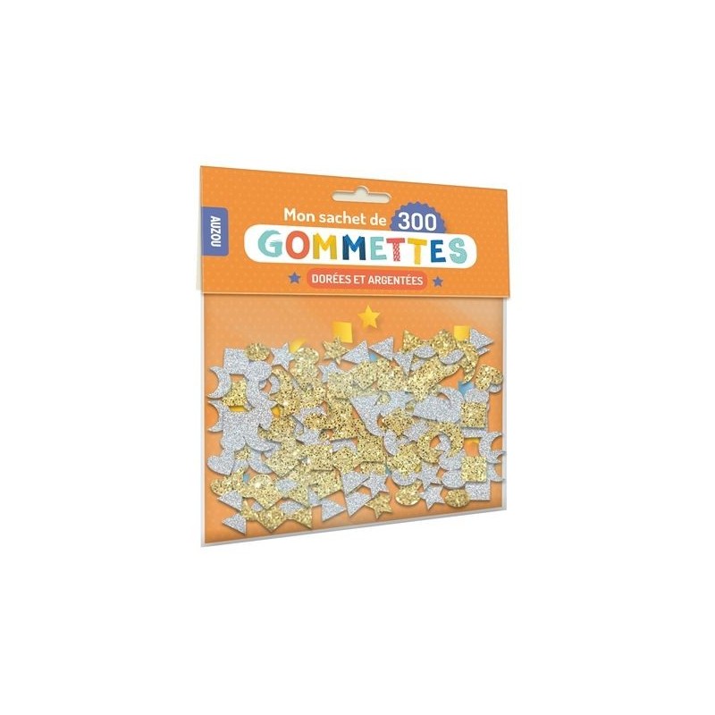 Mon sachet de 300 gommettes dorées et argentées Mon sachet de 300 gommettes dorées et argentées