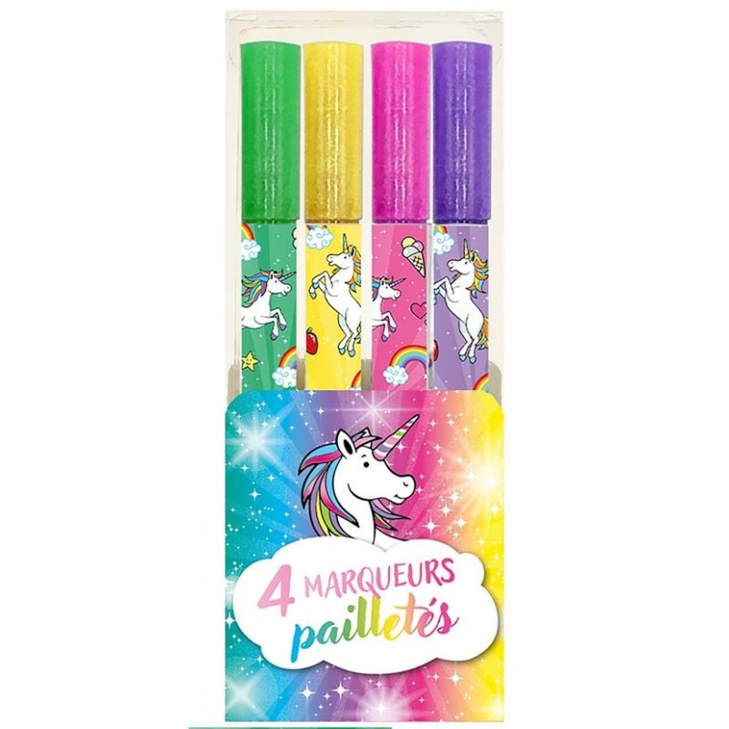 4 marqueurs pailletés licornes 4 marqueurs pailletés licornes