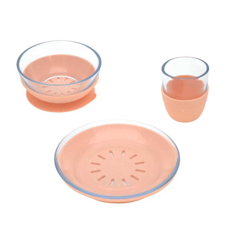 Coffret repas en verre - Silicone abricot Coffret repas en verre - Silicone abricot