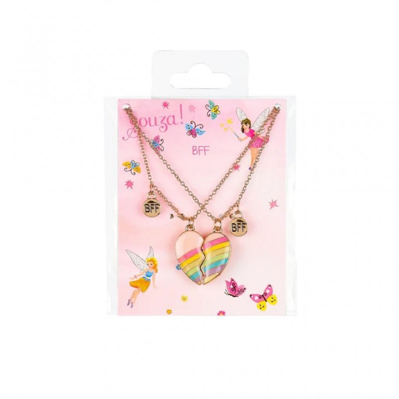 Collier BFF coeur arc-en-ciel rose