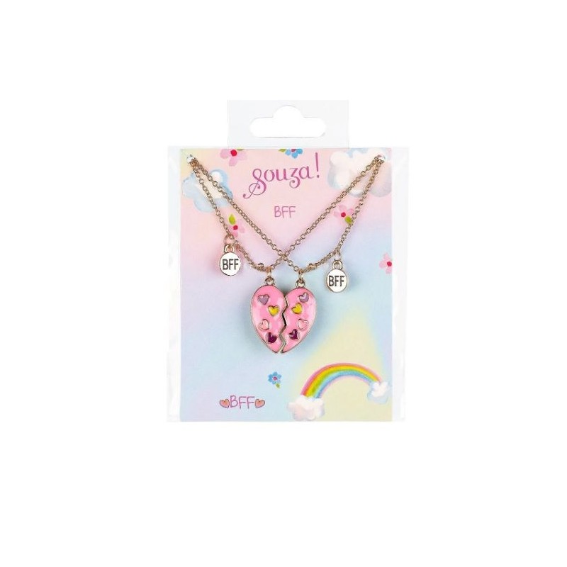 Collier BFF coeur rose et petits coeurs Collier BFF coeur rose et petits coeurs