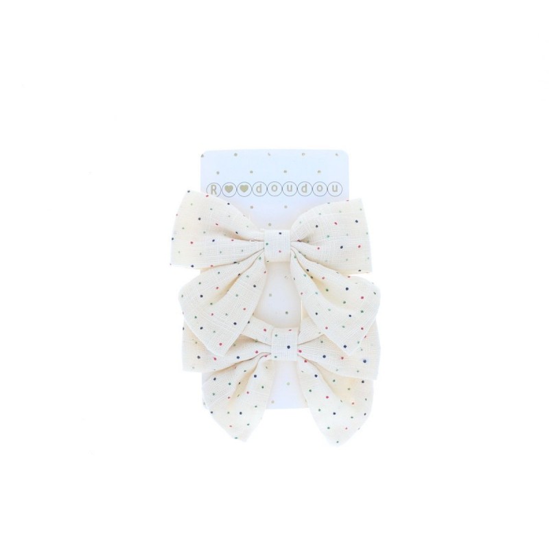 2 Barrettes noeuds crème à pois 2 Barrettes noeuds crème à pois