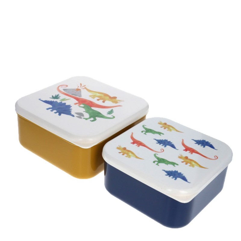 Lot de 2 boîtes à lunch dinosaures moutarde