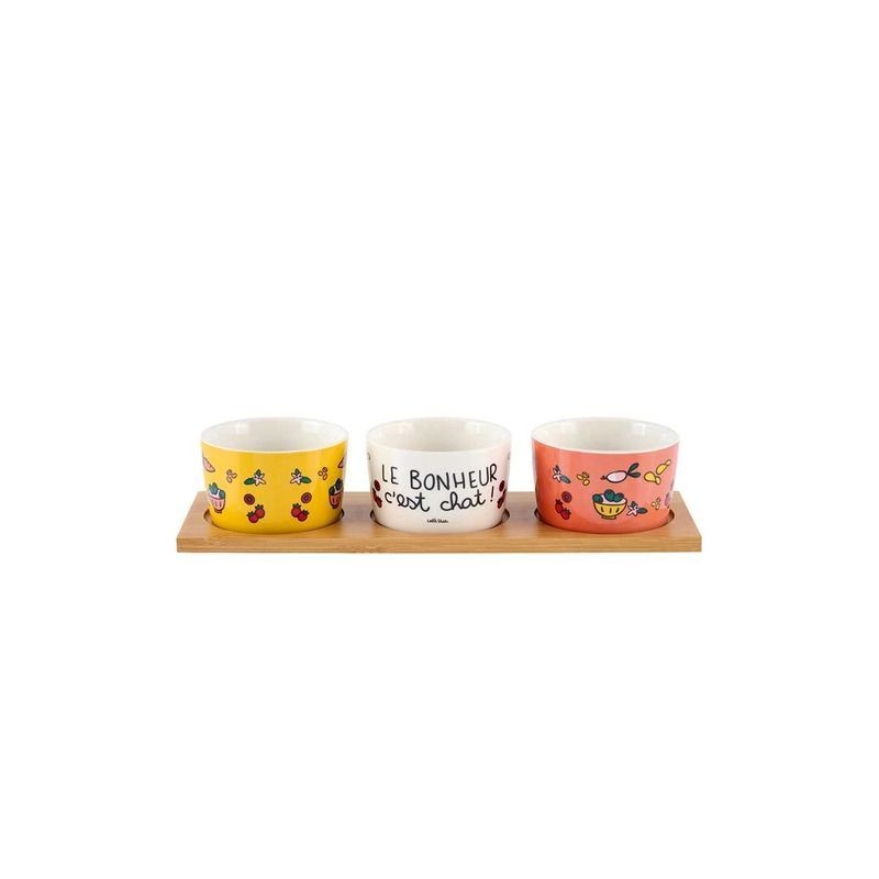 Set de 3 raviers + plateau DUBARO - Le bonheur c'est chat Set de 3 raviers + plateau DUBARO - Le bonheur c'est chat