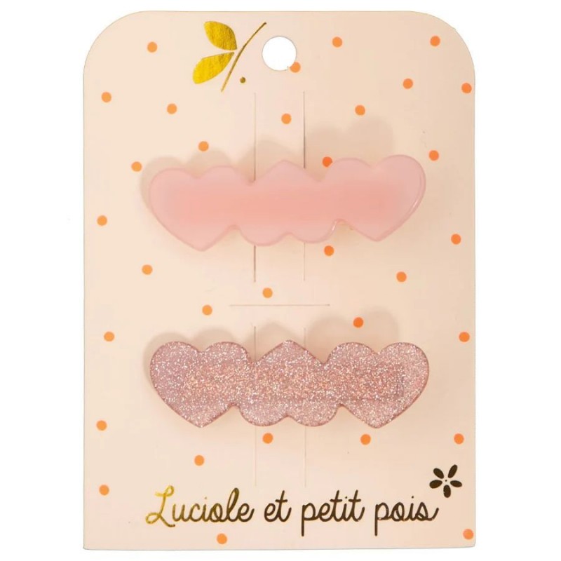 Barrettes trois coeurs en acétate - Rose (paire) Barrettes trois coeurs en acétate - Rose (paire)