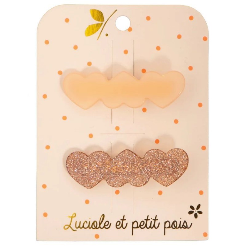 Barrettes trois coeurs en acétate - Nude (paire) Barrettes trois coeurs en acétate - Nude (paire)