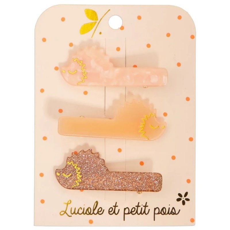 Barrettes hérisson en acétate - Nacre, uni, glitter (trio)