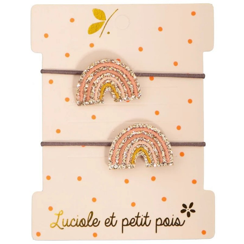 Élastiques mini glitter - Arcs-en-ciel beige (paire) Élastiques mini glitter - Arcs-en-ciel beige (paire)