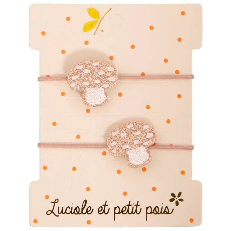 Élastiques mini glitter - Champignons rose (paire) Élastiques mini glitter - Champignons rose (paire)