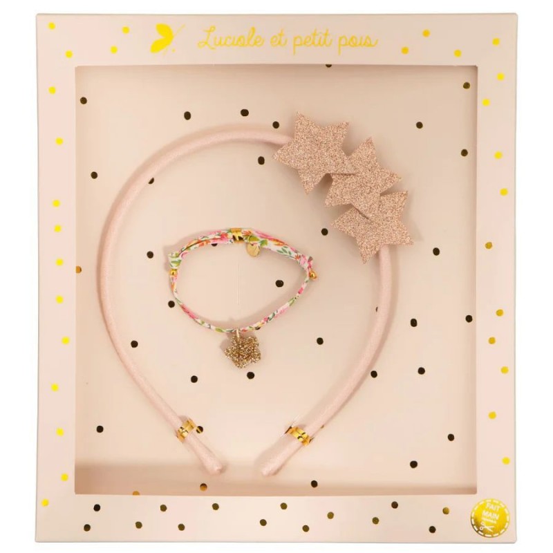 Coffret cadeau - Serre-tête 3 étoiles roses et Bracelet Liberty Hannah rose Coffret cadeau - Serre-tête 3 étoiles roses et Bracelet Liberty Hannah rose