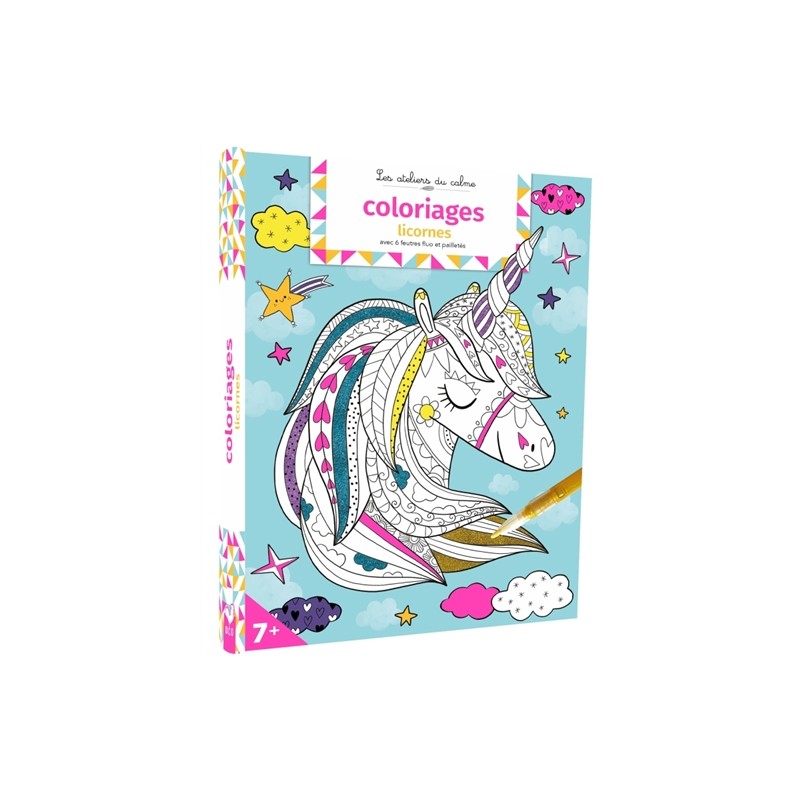 Coloriages licornes : pochette avec feutres Coloriages licornes : pochette avec feutres